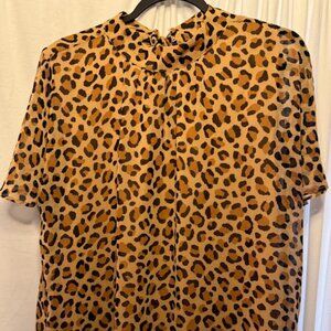 Ann Taylor Leopard print mockneck blouse with bow